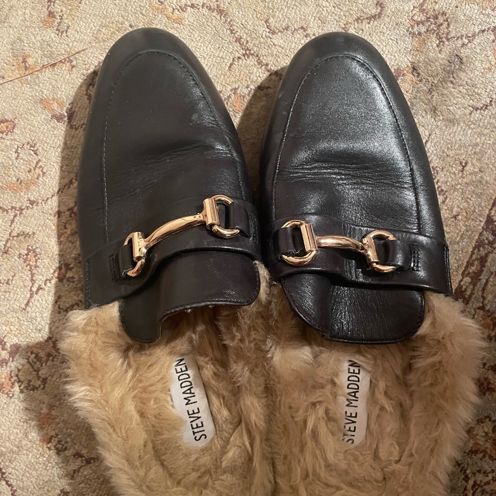 Steve Madden Black Loafers with Gold Accent